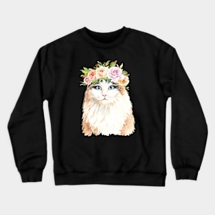 Cat with Beautiful Flower Crown Crewneck Sweatshirt